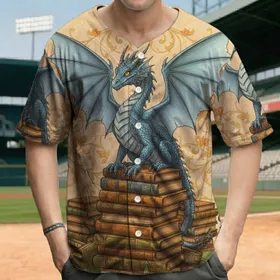 Majestic Blue Dragon Antique Books - Fantasy Reader Gift for Bookworm Baseball Jersey