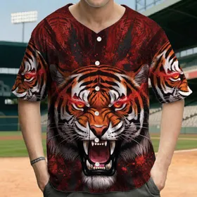 Aggressive Snarling Tiger Heads Bared Fangs Sharp Stripes Eyes - Wildlife Lover Gift Baseball Jersey