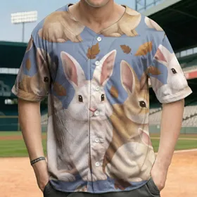 Rabbits Animals Fallen Leaves - Wildlife Lover Gift Baseball Jersey