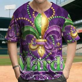 Fleur-de-lis Mardi Gras Gold Green Purple Beads Argyle Diamonds - Celebration Party Gift Baseball Jersey
