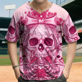 Pink Skull Bow Skeleton Rose - Alternative Fashion Gift for Gothic Fan Baseball Jersey