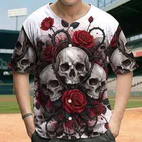 Blood Splatter Human Skulls Blooming Roses Thorny Vines - Skull Lover Gift Baseball Jersey