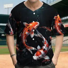 Graceful Intertwined Koi Fish with Swirling Water Currents - Aquatic Lover Gift Baseball Jersey