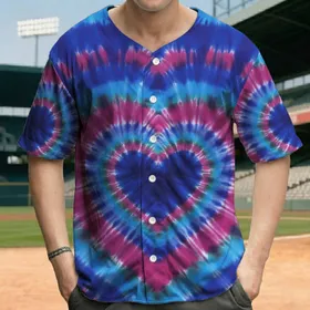 Edge-to-Edge Radiating Concentric Psychedelic Tie-Dye Heart – Boho Lifestyle Gift Baseball Jersey