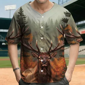 Majestic Bull Elk Wildlife Forest Autumnal Leaves - Outdoor Enthusiast Gift Baseball Jersey