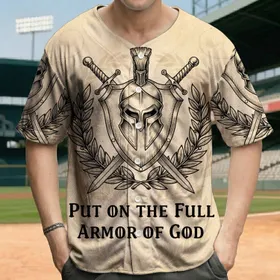 Armor of God Scripture Spartan Helmet Broadswords - Religious Faith Gift for Christian Believers Baseball Jersey