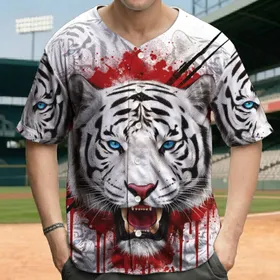 White Tiger Head Red Paint Splatter Black Stripes - Gift for Big Cat Enthusiasts Baseball Jersey