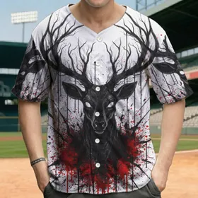 Demonic Deer Head Tree Branch Antlers Grungy Blood Splatter - Dark Art Collector Gift Baseball Jersey