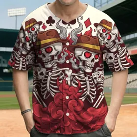Skeletons Heart Eyes Fedoras Playing Cards Aces Crimson Cloud - Card Game Player Gift Baseball Jersey