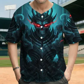 Sinister Teal Crowned Skull Armored Swords - Dark Fantasy Lover Gift Baseball Jersey