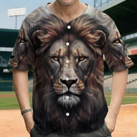 Powerful Regal Multi-Lion Heads Intense Gaze Geometric Visuals - Wildlife Lover Gift Baseball Jersey