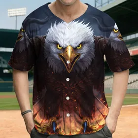 Aggressive Bald Eagle Bright Eyes Golden Beak Fiery Smoke - Wildlife Lover Gift Baseball Jersey