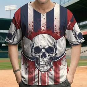 Skeletal Skull Bowling Pins Paint Splatter - Halloween Party Gift for Bowling Enthusiasts Baseball Jersey