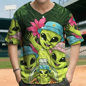 Green Aliens Pizza Cloche Jar Tropical Foliage Everyday Gift Baseball Jersey