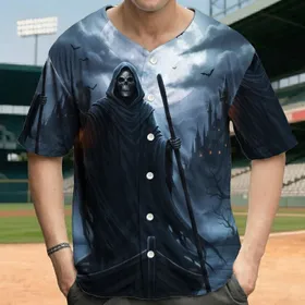 Grim Reaper Boat Castle - Halloween Night Gift for Dark Fantasy Fans Baseball Jersey