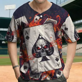 Ace of Spades Skull Playing Cards Flames - Card Game Enthusiast Gift Baseball Jersey