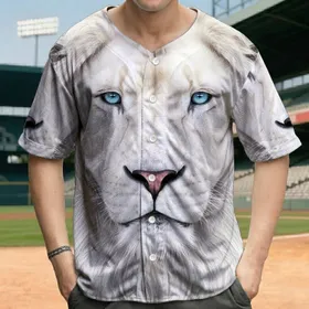 White Lion Face Ice Blue Eyes - Wildlife Lover Gift for Lion Lover Baseball Jersey