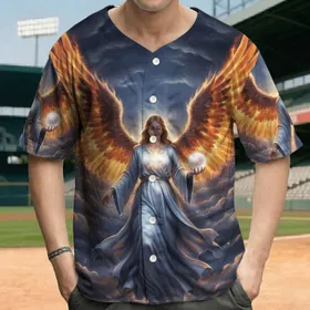 Majestic Angel Figure Fiery Golden Wings - Spiritual Gift for Angel Lovers Baseball Jersey