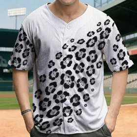 Realistic Black Leopard Spots Varied Sizes Soft Textured White Fur - Wildlife Lover Gift Baseball Jersey
