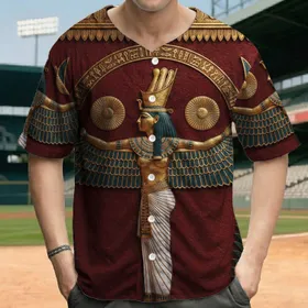 Ancient Egyptian Winged Goddess Gold Sun Disc Hieroglyphs - Egyptology Enthusiast Gift Baseball Jersey