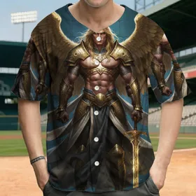 Blonde Archangel Golden Armor Wings - Statement Apparel Gift for Warrior Fan Baseball Jersey