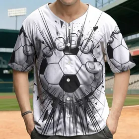 Clenched Fist Soccer Ball with Bursting Speed Lines - Sports Fan Everyday Active Wear Baseball Jersey