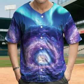 Glowing Ice Cave Aurora Borealis - Arctic Landscape Explorer Gift Baseball Jersey
