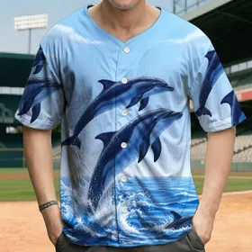 Majestic Bottlenose Dolphin Breaching Ocean Waves Sky Scene - Marine Life Gift Baseball Jersey