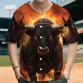 Muscular Black Bull Charging, Swirling Smoke Inferno - Power Animal Gift for Bull Lovers Baseball Jersey