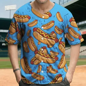 Hot Dogs Buns Mustard Scatter - Summer Party Gift for Food Lovers Baseball Jersey