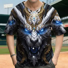 Futuristic Mythological Armored Dragon Head Electric Blue Eyes - Fantasy Lover Gift Baseball Jersey