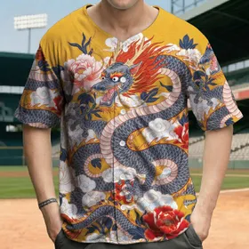 Chinese Dragon Auspicious Clouds Peony - Cultural Heritage Gift for Dragon Lover Baseball Jersey