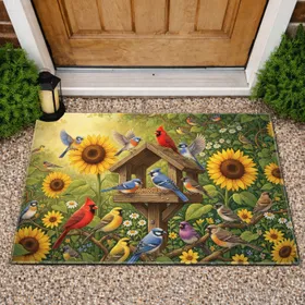 Songbird Bird Feeder Sunflowers Garden - Home Decor Gift for Garden Lover Doormat