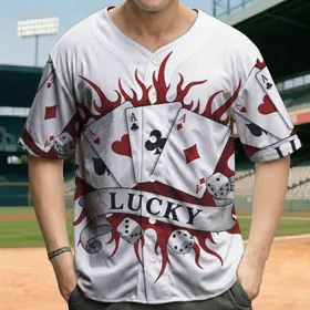 Playing Card Aces LUCKY Dice Flames - Gambling Lover Gift for Card Player Baseball Jersey