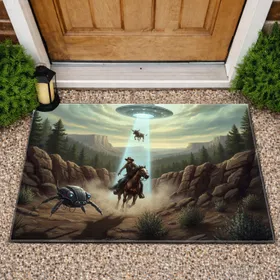 UFO Abduction Cowboy Horse Canyon - Home Decor Gift for Sci-Fi Western Lovers Doormat