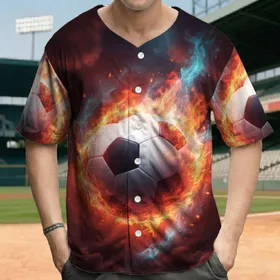 Soccer Ball Engulfed in Dynamic Flames and Smoke - Game Day Gift for Athlete Baseball Jersey