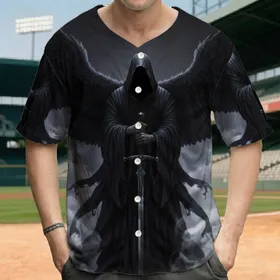 Hooded Angel of Death Reaper Sword - Dark Fantasy Apparel Gift Baseball Jersey