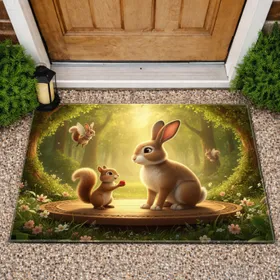Bunny Rabbit Squirrel Berry Forest - Wildlife Lover Home Decor Gift Doormat