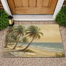 Windswept Tropical Palm Trees Sandy Beach Landscape - Home Decor Gift Doormat