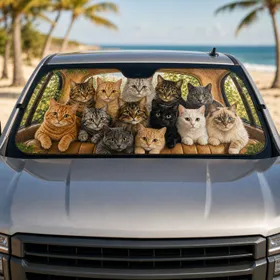 Cozy Cat Cabin Gathering For Road Trip Comfort And Pet Lover Travel Style With Warm Charm Car Sunshade