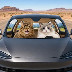 Two Cats Driving Cozy Vehicle Interior Road Trip Decor For Cat Lovers And Pet Owners Car Sunshade