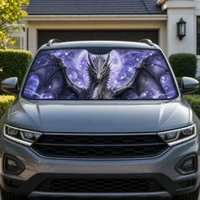 Majestic Silver Dragon Fantasy Guardian With Lavender Moonlit Mist For Gothic Fans Car Sunshade