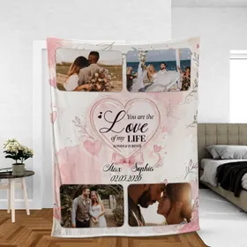 Custom Couple Photo Blanket, Personalized Anniversary Gift, Love of My Life Fleece Throw