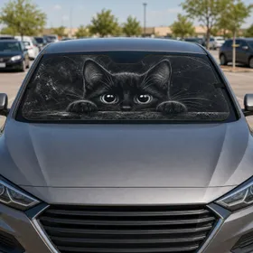 Peeking Black Kitten With Luminous Eyes For Moody Gothic Travel And Night Drives Car Sunshade