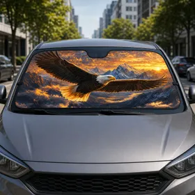 Bald Eagle Over Alpine Mountains Sunset Adventure Travel Decor For Wildlife Fans Car Sunshade