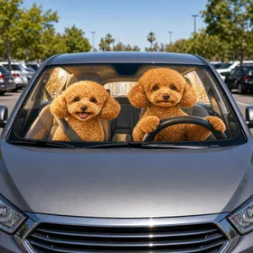 Apricot Toy Poodles In Cozy Ride Scene For Daily Travel Privacy And Poodle Dog Lovers Car Sunshade