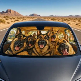 Funny German Shepherd Pack On Joyful Road Trip Warm Cabin Decor Gift For Dog Lovers Car Sunshade