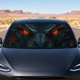 Red Eyed Reptilian Alien Face Dark Sci Fi Interior Decor For Creature Horror Fans Car Sunshade