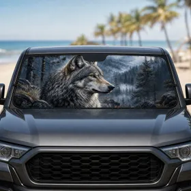 Realistic Gray Wolf In Misty Pine Forest For Wilderness Road Trips And Nature Fans Car Sunshade