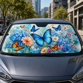 Blue Morpho Butterflies With Hydrangeas For Summer Road Trips And Nature Lovers Gift Car Sunshade